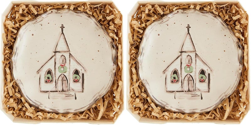 Church Stoneware Trinket Dish Tidbit Plates, 4 1/2" Dia, Cream (Pack of 2)